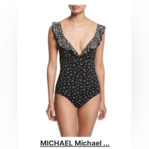 Michael Michael Kors Women's Ruffled One-Piece Swimsuit, Black, Size 12